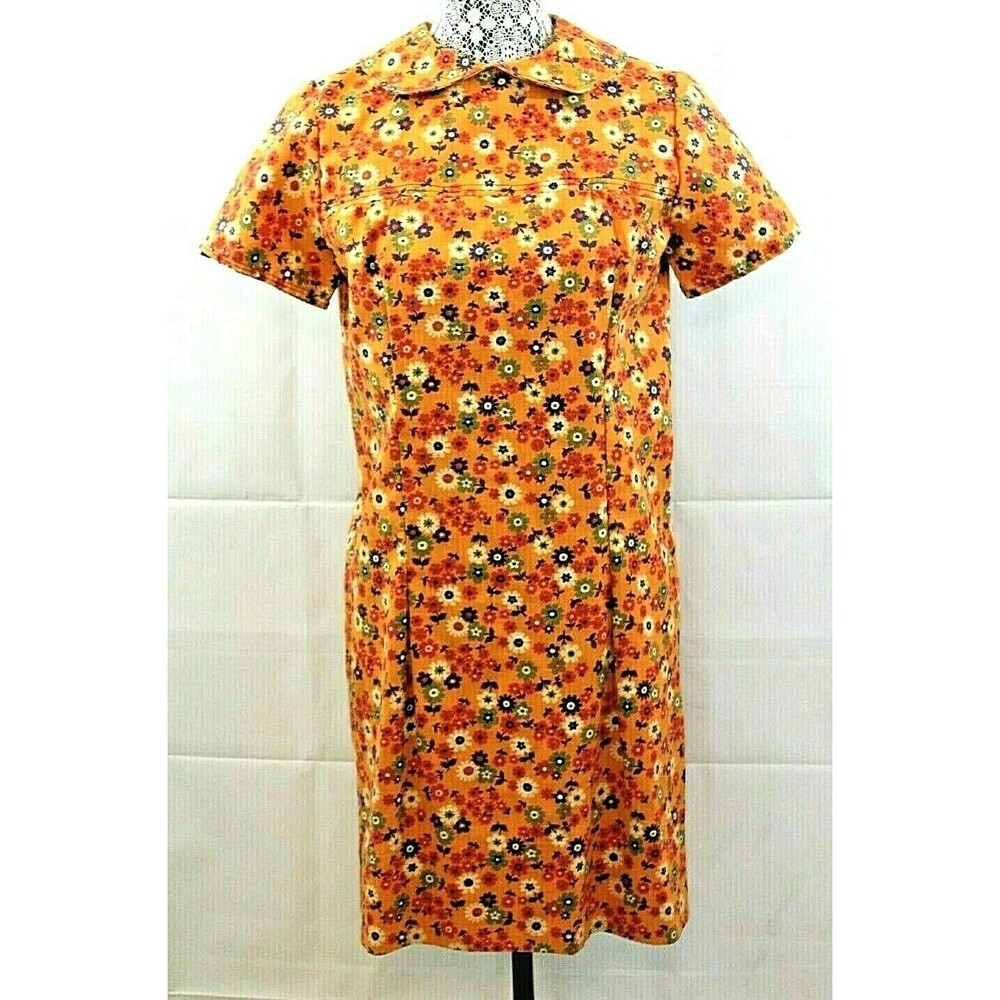 Vintage 60s Dress Womens Handmade Short Sleeve Floral Autumn Size S/M - Picture 2 of 6